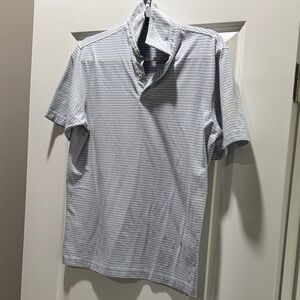 Peter Millar Crown Crafted Bluish/Gray and white Striped Polo Shirt - Small